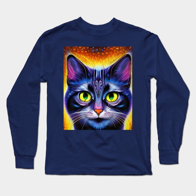 Kosmic Kitty (5) - Trippy Psychedelic Cat Long Sleeve T-Shirt by TheThirdEye